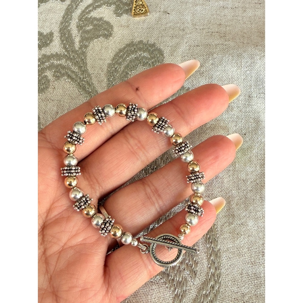 Beaded Bracelet Gold Silver Tone Toggle‎ Clasp Fashion Jewelry - Picture 2 of 3